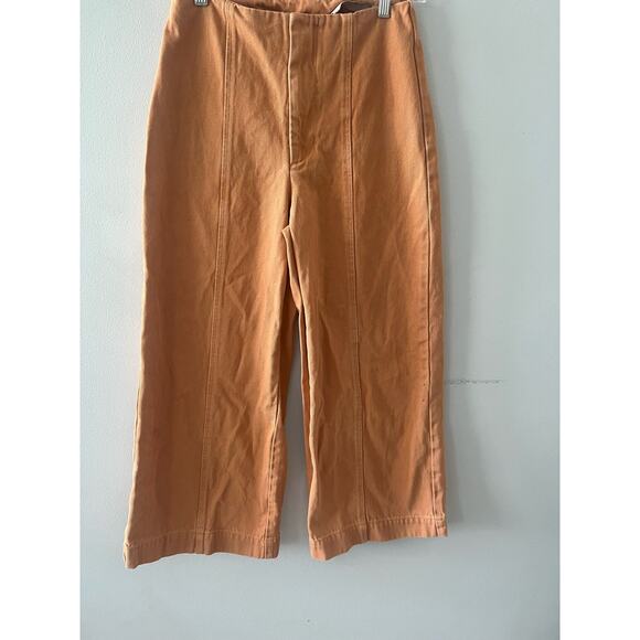 ASOS Pants Women's 26 Camel Wide Leg Crop Cotton Denim Fall Neutral Indie - Picture 1 of 11